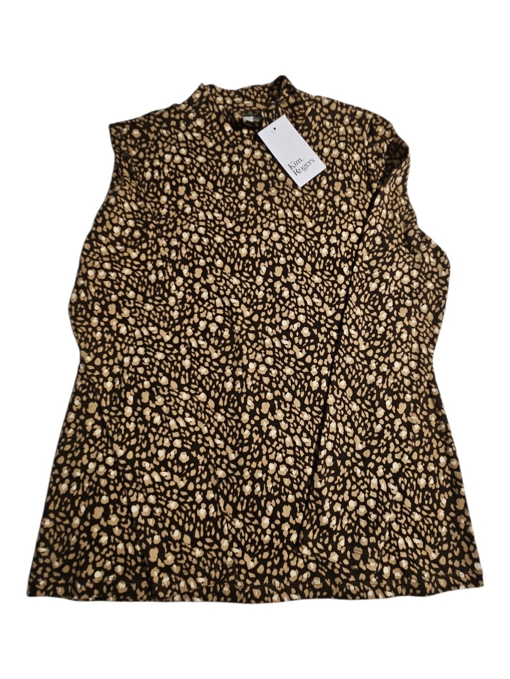 Kim Rogers Long Slevees Mock Neck Tunic in Black and Cream Animal Print